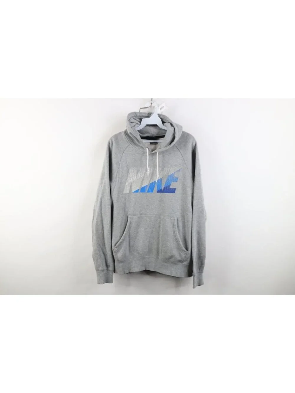 Vtg Y2K Nike Mens Medium Spell Out Block Letter Hoodie Sweatshirt Heather Gray
